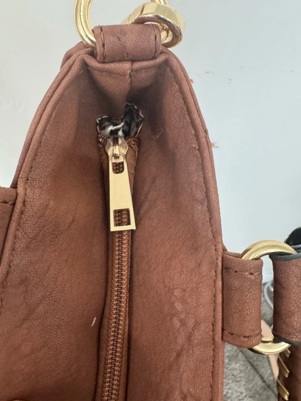 Vegan Leather Fringe Bag With Crossbody Strap Brown Faux Leather Donna Salyers